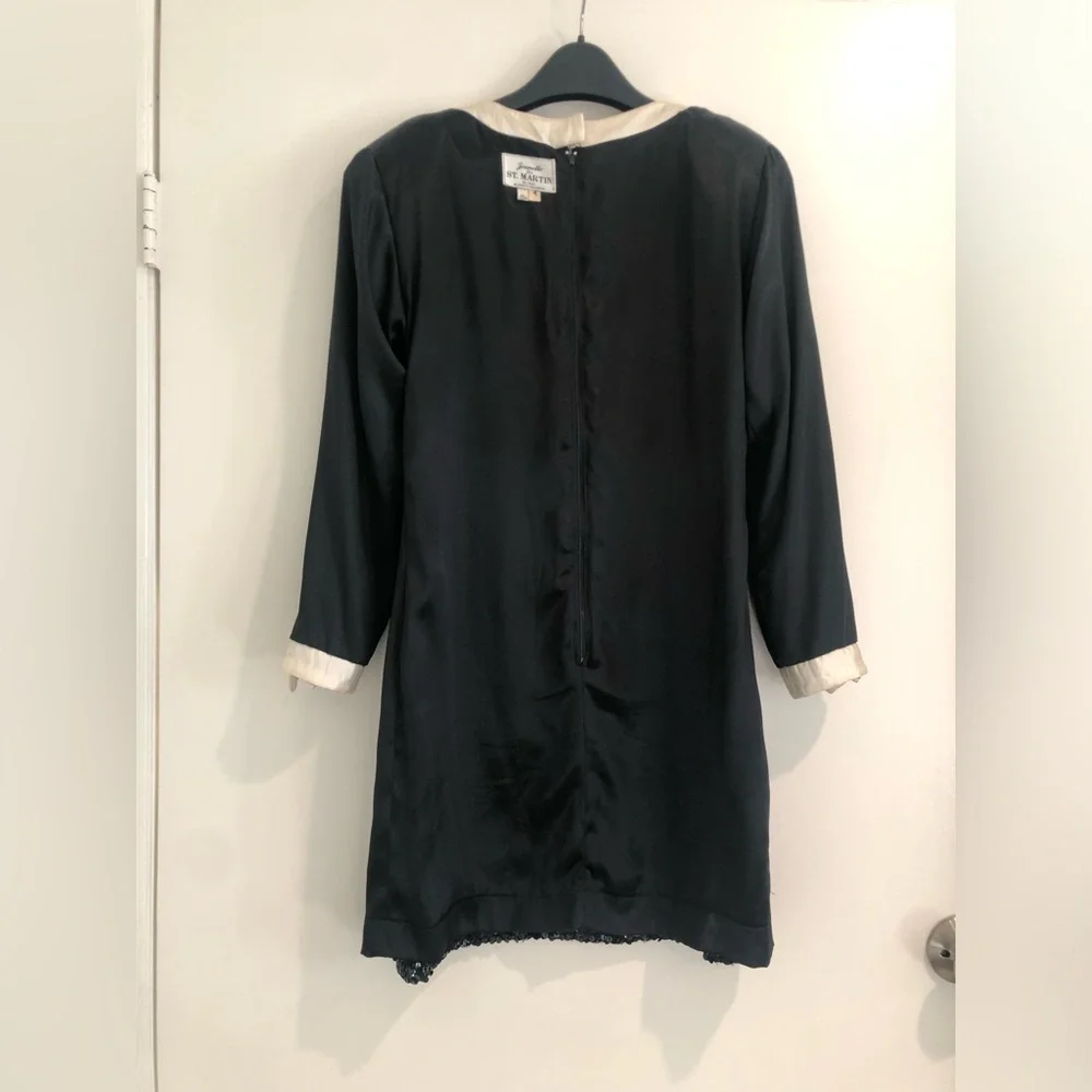 Vintage Black Sequined Cocktail Dress 80’s Long Sleeve Jeanette for St. Martin S - Picture 6 of 9